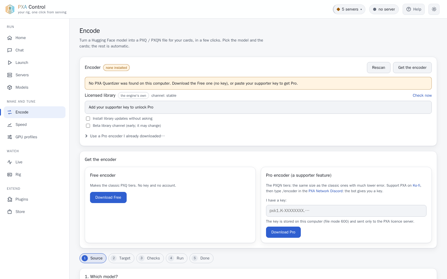 PXA Control, encode tab (light theme)