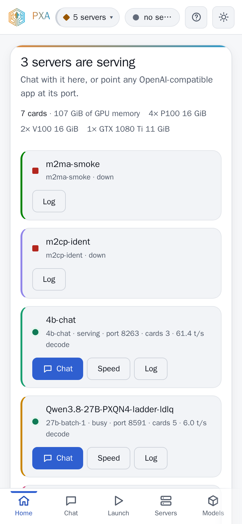 PXA Control, home tab (light theme)